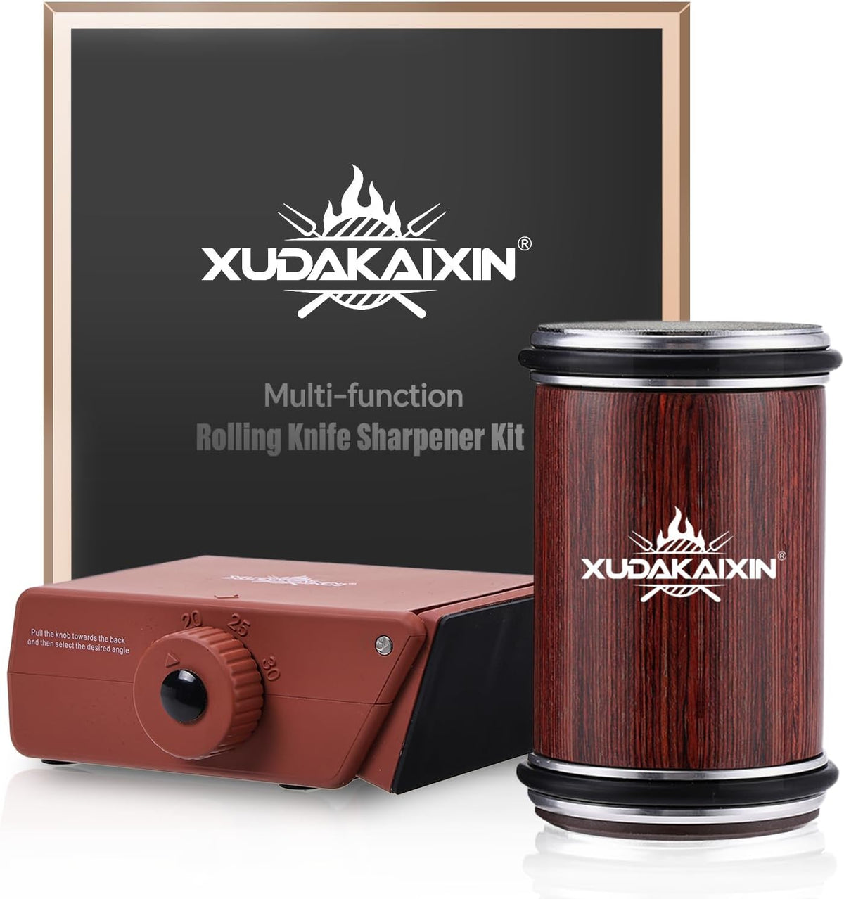 The Innovative Knife Sharpener - Patented Multi-Angle Premium Rolling Knife Sharpener with Extra Replacement Head for Chef's, Fruit, and All Steel Knives (Brown)