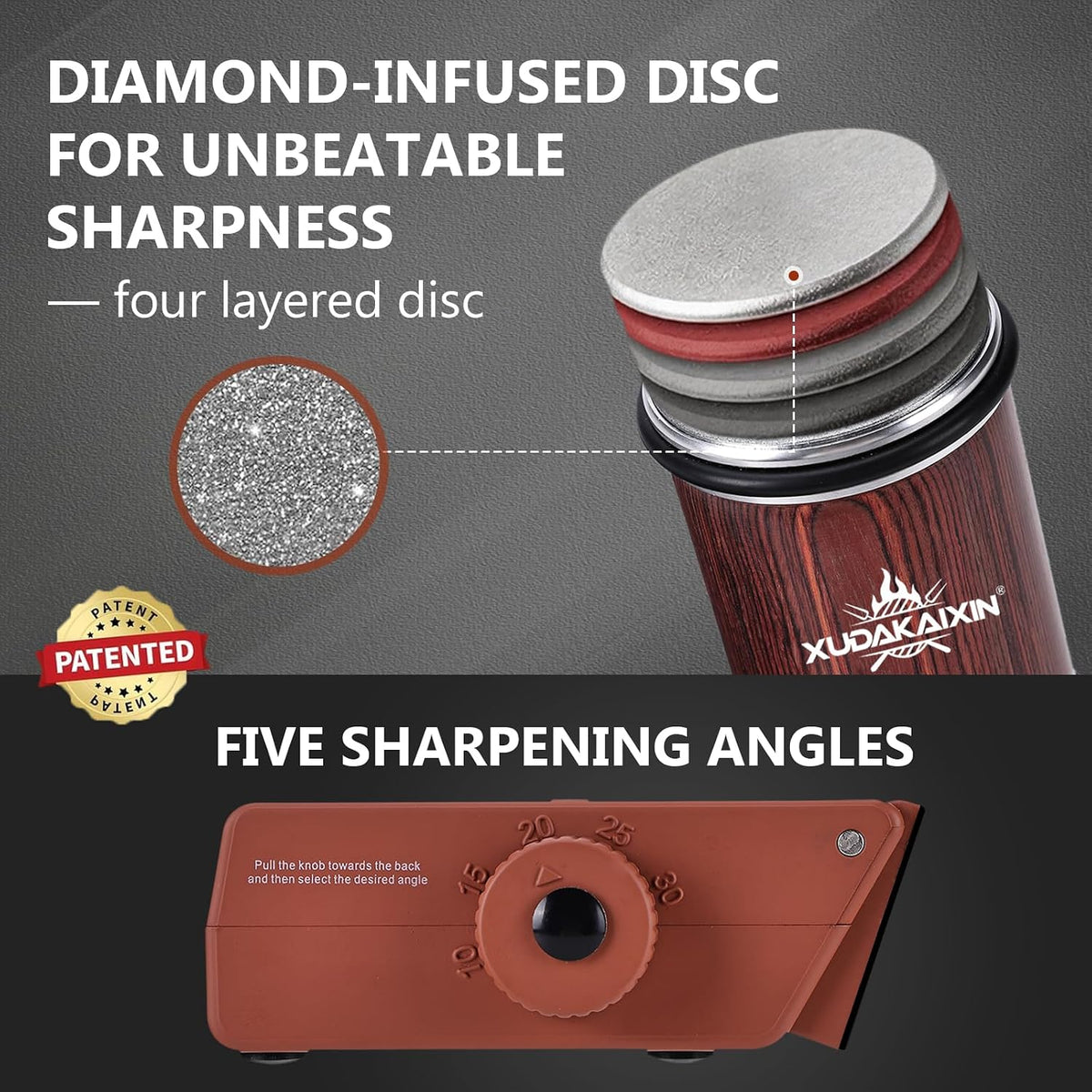 The Innovative Knife Sharpener - Patented Multi-Angle Premium Rolling Knife Sharpener with Extra Replacement Head for Chef's, Fruit, and All Steel Knives (Brown)