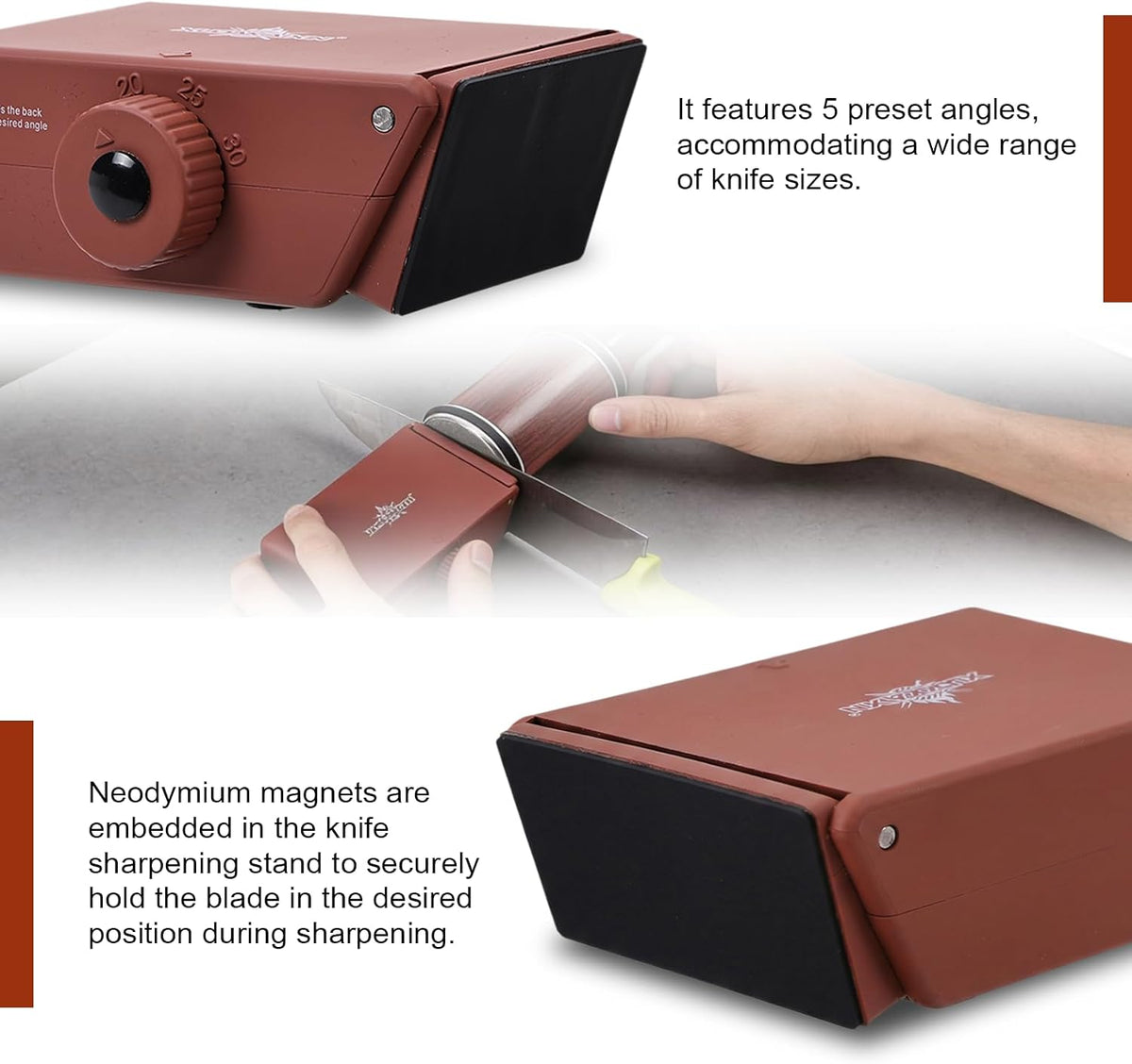 The Innovative Knife Sharpener - Patented Multi-Angle Premium Rolling Knife Sharpener with Extra Replacement Head for Chef's, Fruit, and All Steel Knives (Brown)
