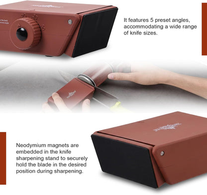 The Innovative Knife Sharpener - Patented Multi-Angle Premium Rolling Knife Sharpener with Extra Replacement Head for Chef's, Fruit, and All Steel Knives (Brown)
