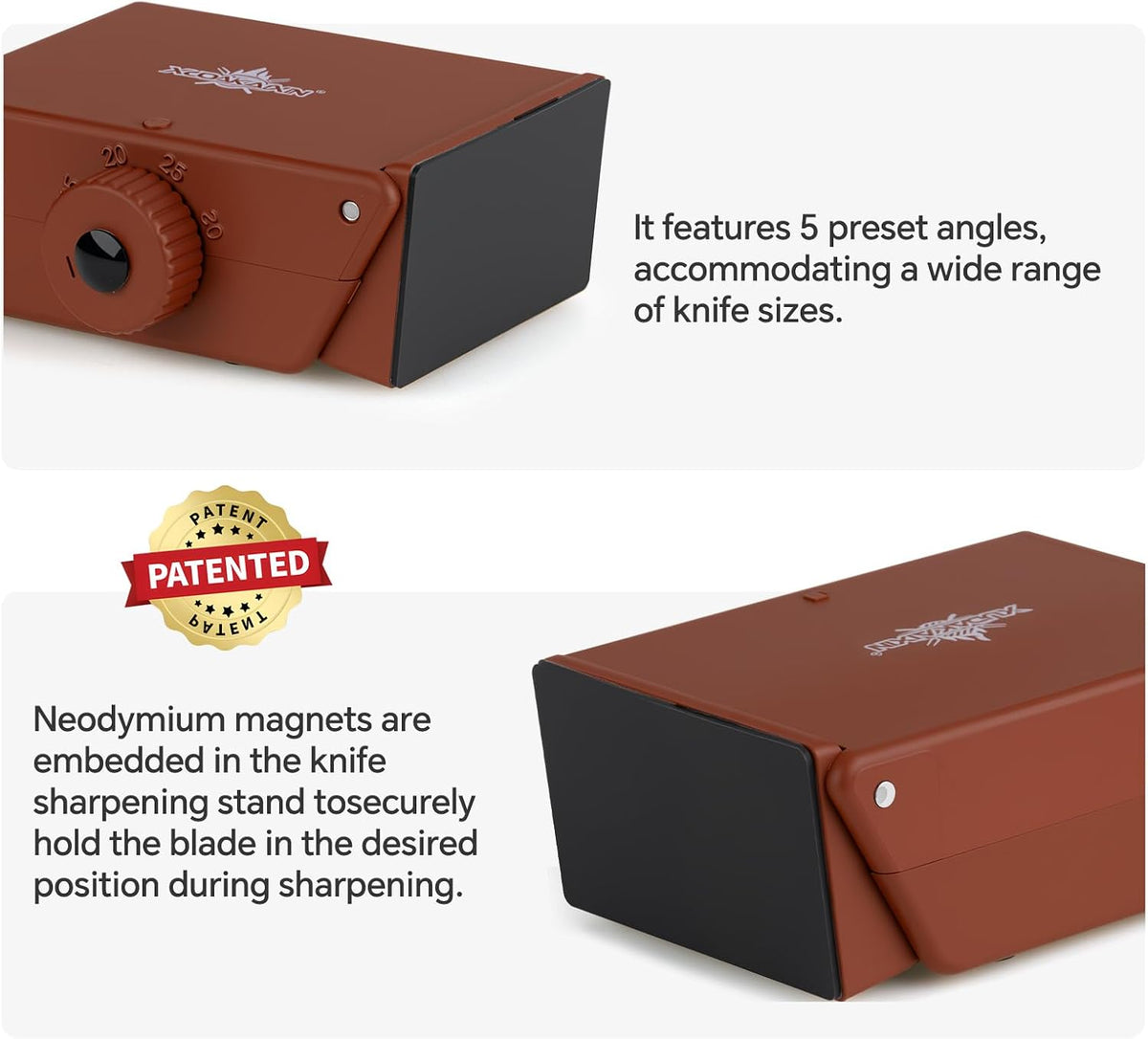 The Innovative Knife Sharpener - Patented Multi-Angle Premium Rolling Knife Sharpener with Extra Replacement Head for Chef's, Fruit, and All Steel Knives (Brown)