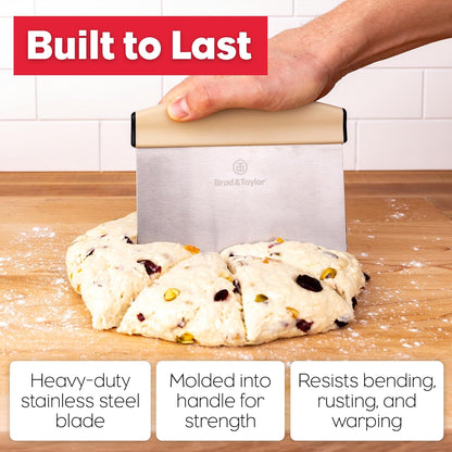 Bench Knife with 1" Markings and Non-Slip Rubber Handle, Dough Cutter for Home-Kitchen Baking (6" x 5.25" Surface), 100% Dishwasher Safe