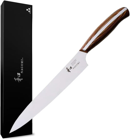 [NAGOMI] 8.5 inch Premium Slicing Knife, Stainless Steel HRC58 Carving Knife for Slicing Roasts, Meats, Sashimi, Fruits and Vegetables | Black Stylish Gift Box