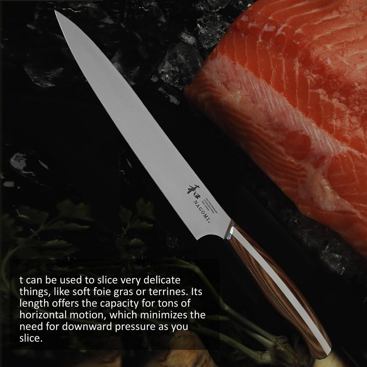 [NAGOMI] 8.5 inch Premium Slicing Knife, Stainless Steel HRC58 Carving Knife for Slicing Roasts, Meats, Sashimi, Fruits and Vegetables | Black Stylish Gift Box
