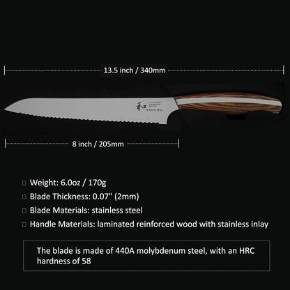 [NAGOMI] 8.5 inch Premium Slicing Knife, Stainless Steel HRC58 Carving Knife for Slicing Roasts, Meats, Sashimi, Fruits and Vegetables | Black Stylish Gift Box