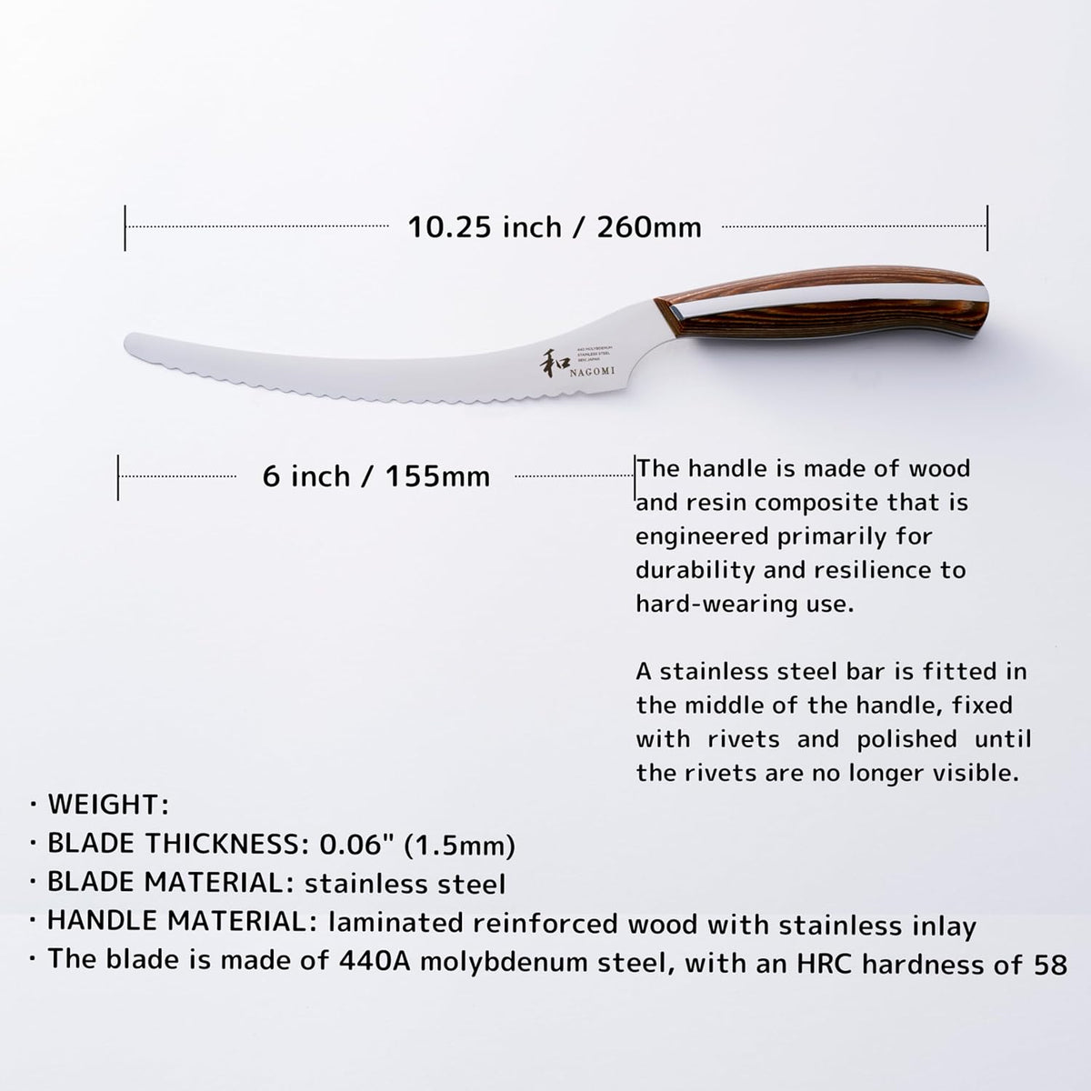 [NAGOMI] 8.5 inch Premium Slicing Knife, Stainless Steel HRC58 Carving Knife for Slicing Roasts, Meats, Sashimi, Fruits and Vegetables | Black Stylish Gift Box