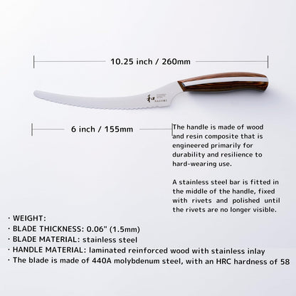 [NAGOMI] 8.5 inch Premium Slicing Knife, Stainless Steel HRC58 Carving Knife for Slicing Roasts, Meats, Sashimi, Fruits and Vegetables | Black Stylish Gift Box