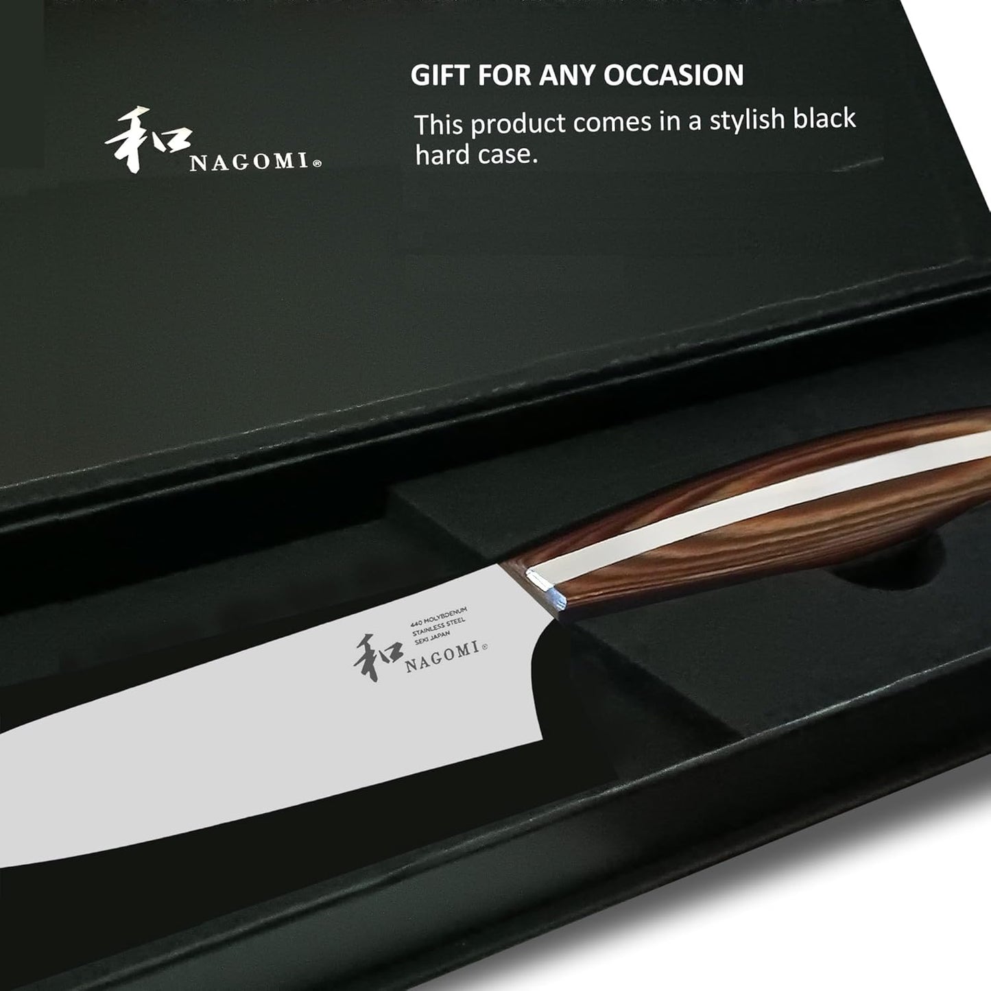 [NAGOMI] 8.5 inch Premium Slicing Knife, Stainless Steel HRC58 Carving Knife for Slicing Roasts, Meats, Sashimi, Fruits and Vegetables | Black Stylish Gift Box
