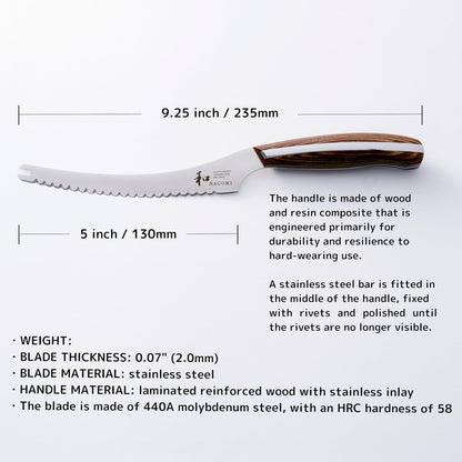 [NAGOMI] 8.5 inch Premium Slicing Knife, Stainless Steel HRC58 Carving Knife for Slicing Roasts, Meats, Sashimi, Fruits and Vegetables | Black Stylish Gift Box