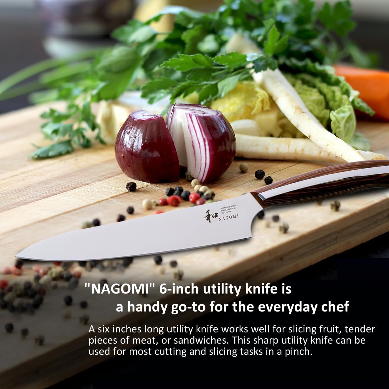[NAGOMI] 8.5 inch Premium Slicing Knife, Stainless Steel HRC58 Carving Knife for Slicing Roasts, Meats, Sashimi, Fruits and Vegetables | Black Stylish Gift Box