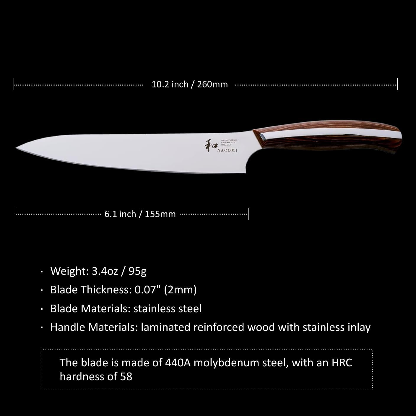 [NAGOMI] 8.5 inch Premium Slicing Knife, Stainless Steel HRC58 Carving Knife for Slicing Roasts, Meats, Sashimi, Fruits and Vegetables | Black Stylish Gift Box