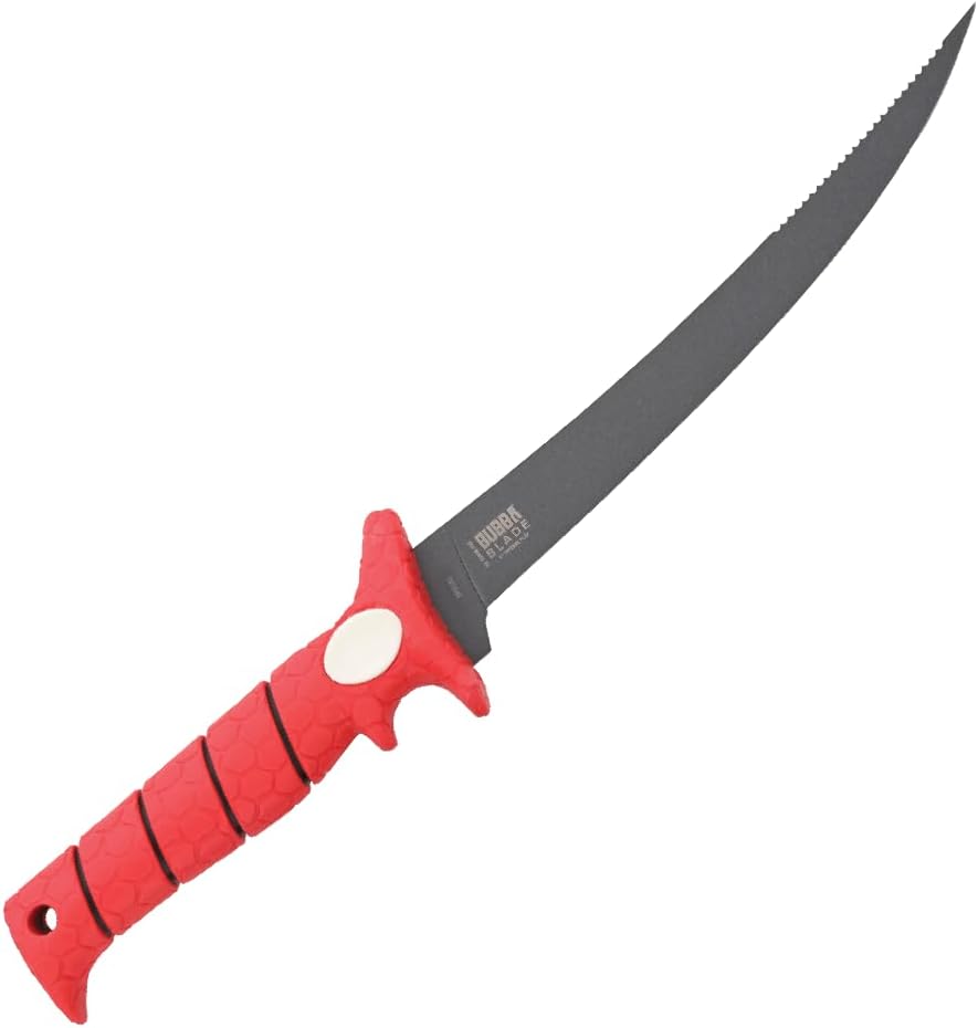 Tapered Flex Fillet Knife with Back Serrated Spine, Included Molded Sheath for Filleting, Outdoors, 9"