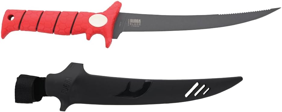 Tapered Flex Fillet Knife with Back Serrated Spine, Included Molded Sheath for Filleting, Outdoors, 9"