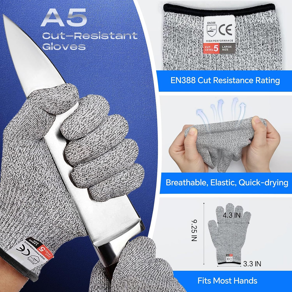 Oyster Shucking Knife+2PCS A5 Cut-Resistant Gloves,Heavy Duty Oyster Knife,Stainless Steel Oyster Shucker Tool,Oyster Opener Tool, Oyster Shucking Kit