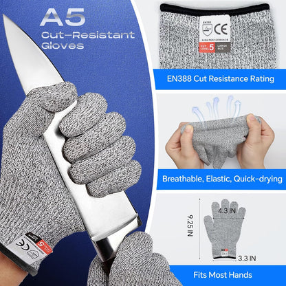 Oyster Shucking Knife+2PCS A5 Cut-Resistant Gloves,Heavy Duty Oyster Knife,Stainless Steel Oyster Shucker Tool,Oyster Opener Tool, Oyster Shucking Kit
