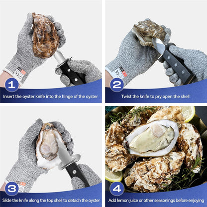 Oyster Shucking Knife+2PCS A5 Cut-Resistant Gloves,Heavy Duty Oyster Knife,Stainless Steel Oyster Shucker Tool,Oyster Opener Tool, Oyster Shucking Kit