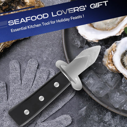 Oyster Shucking Knife+2PCS A5 Cut-Resistant Gloves,Heavy Duty Oyster Knife,Stainless Steel Oyster Shucker Tool,Oyster Opener Tool, Oyster Shucking Kit
