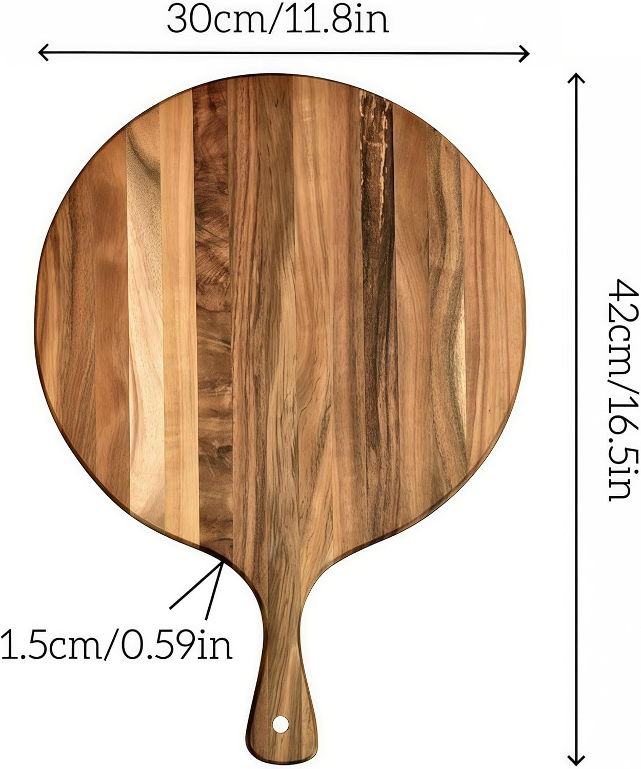 Acacia Wood Round Cutting Board with Handle -16" x 12" Large Charcuterie Board, Wooden Chopping Board for Kitchen, Meat & Cheese Serving Tray, Decorative Butcher Block, Ideal for Pizza