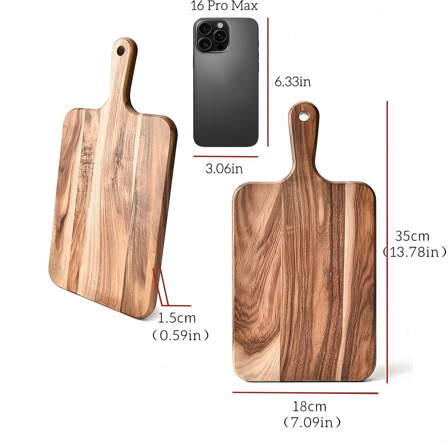 Acacia Wood Round Cutting Board with Handle -16" x 12" Large Charcuterie Board, Wooden Chopping Board for Kitchen, Meat & Cheese Serving Tray, Decorative Butcher Block, Ideal for Pizza