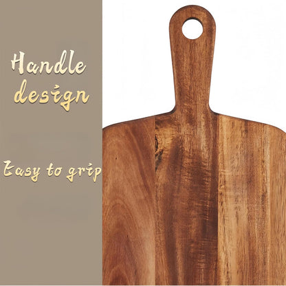 Acacia Wood Round Cutting Board with Handle -16" x 12" Large Charcuterie Board, Wooden Chopping Board for Kitchen, Meat & Cheese Serving Tray, Decorative Butcher Block, Ideal for Pizza