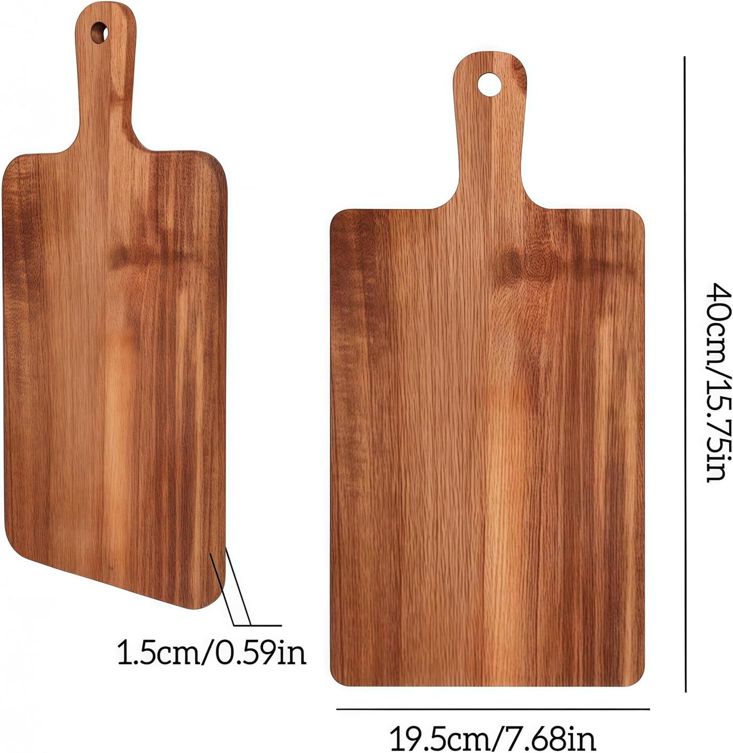 Acacia Wood Round Cutting Board with Handle -16" x 12" Large Charcuterie Board, Wooden Chopping Board for Kitchen, Meat & Cheese Serving Tray, Decorative Butcher Block, Ideal for Pizza