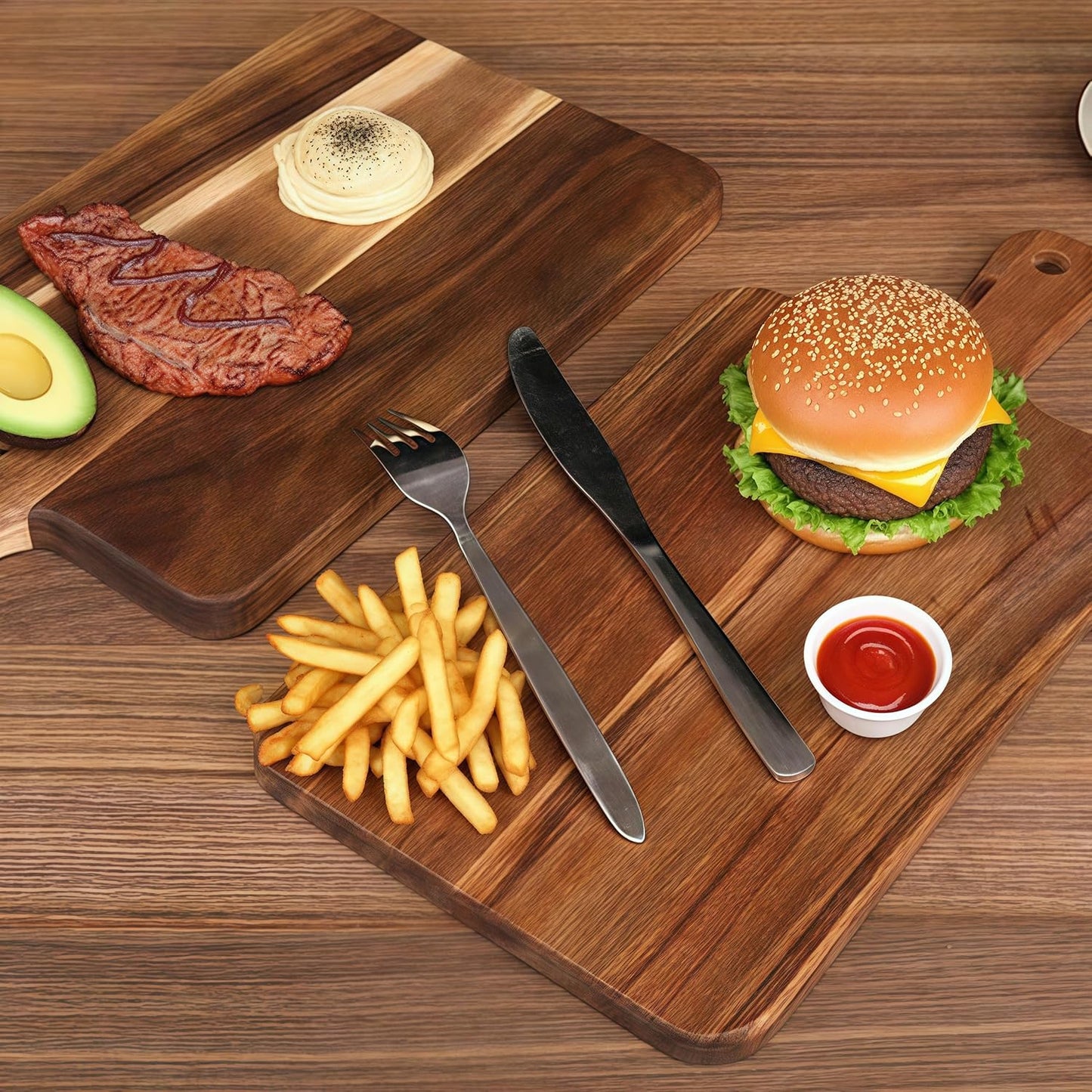 Acacia Wood Round Cutting Board with Handle -16" x 12" Large Charcuterie Board, Wooden Chopping Board for Kitchen, Meat & Cheese Serving Tray, Decorative Butcher Block, Ideal for Pizza