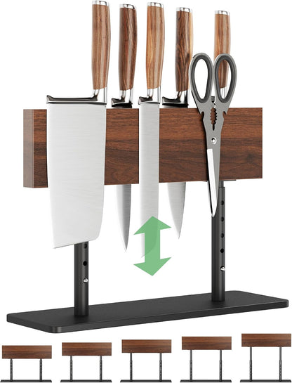 Magnetic Knife Block Countertop Holder Adjustable Acacia Wood