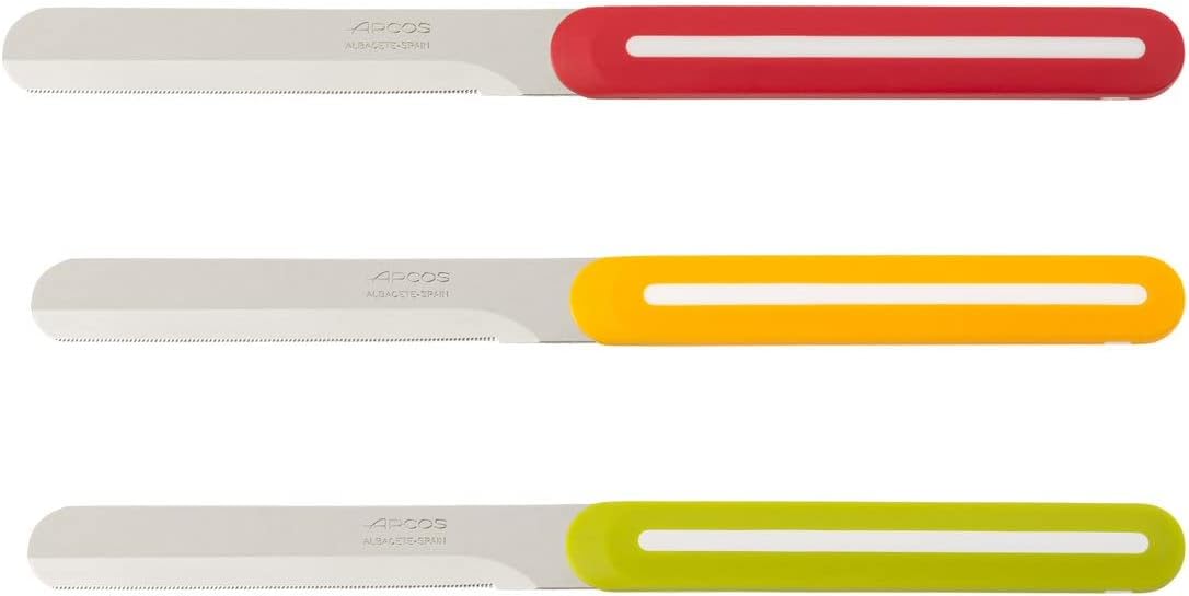 Paring Knife Set of 3 Pieces 4 Inch Stainless Steel. Colorful Kitchen Knives for Peeling Fruits and Vegetables. Ergonomic Polypropylene Handle. Serie B-Line. Color Orange, Red and Green.