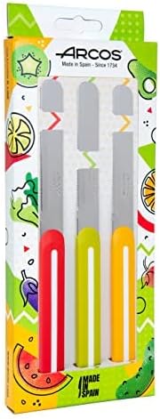 Paring Knife Set of 3 Pieces 4 Inch Stainless Steel. Colorful Kitchen Knives for Peeling Fruits and Vegetables. Ergonomic Polypropylene Handle. Serie B-Line. Color Orange, Red and Green.