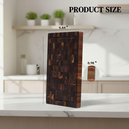 Acacia Wood Cutting Board 14" x 10" x 1" End Grain Butcher Block | Thick Solid Hardwood, Knife Friendly | Juice Groove & Built-In Handle | Non-Toxic Natural for Kitchen Prep, Meat & BBQ by New M Way