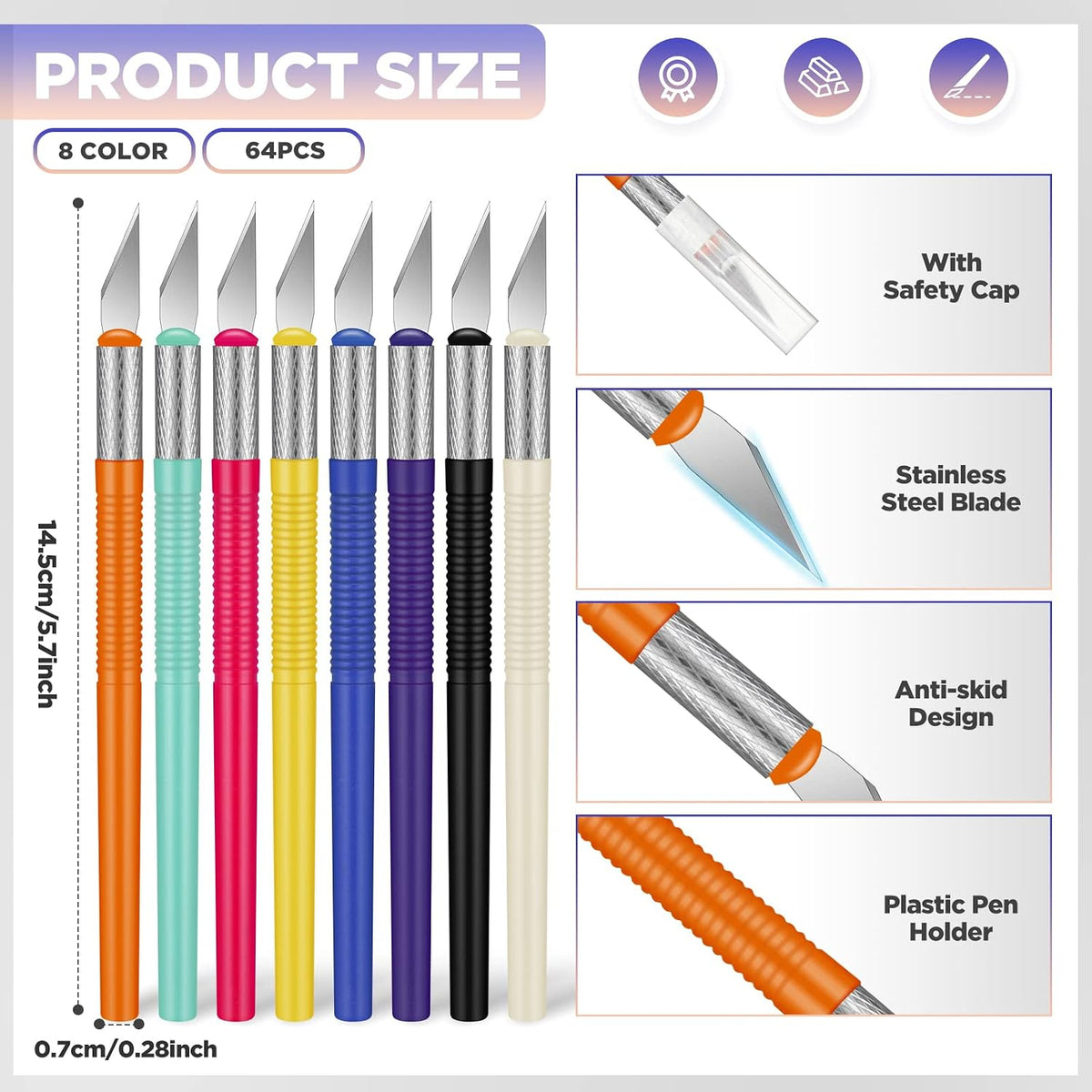 64 Pcs Exacto Knife, Craft Knife Set, Hobby Knives, Steel Exacto Knives Bulk for Art, Scrapbooking, Carving, DIY, Cutting, Stencil, Paper, Wood, Cardboard, Plastic, Clay