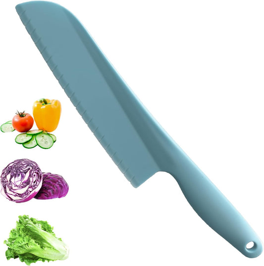 Lettuce Knife to Prevent Browning, 11" Plastic Knife for Cutting Veggies, Fruits, Cakes, Brownies, Bread, Dishwasher Safe (1, Blue)