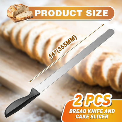 2 Pack 14 Inch Bread Cake Knife Stainless Steel Cake Slicer with Serrated Edge for Cutting Bread and Cakes