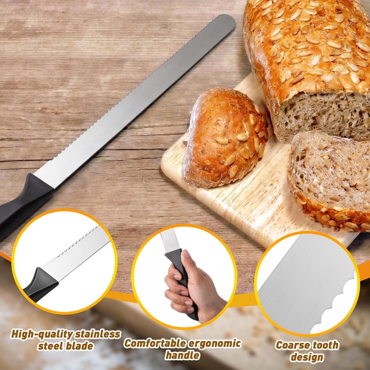 2 Pack 14 Inch Bread Cake Knife Stainless Steel Cake Slicer with Serrated Edge for Cutting Bread and Cakes