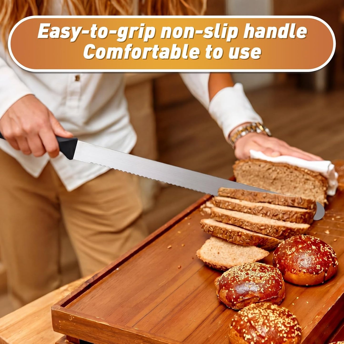 2 Pack 14 Inch Bread Cake Knife Stainless Steel Cake Slicer with Serrated Edge for Cutting Bread and Cakes