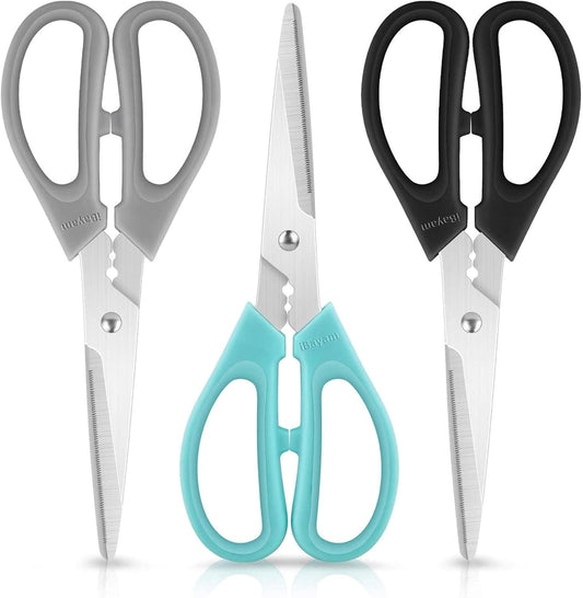 iBayam 3-Color Stainless Steel Dishwasher Safe Kitchen Shears Food Scissors | 8 Inch Utility Cooking Scissors for Women Men with Small Hands for Herbs Chicken Meat Poultry Fish BBQ