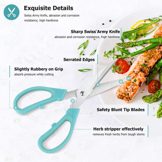 iBayam 3-Color Stainless Steel Dishwasher Safe Kitchen Shears Food Scissors | 8 Inch Utility Cooking Scissors for Women Men with Small Hands for Herbs Chicken Meat Poultry Fish BBQ