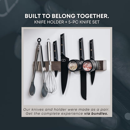 16" Adhesive Magnetic Knife Holder for Wall (No Drill) with 2x Storage - Safe, Patented Storage Design - Stainless Steel Magnet Knife Holder Strip - Magnetic Kitchen Organizer, Tool Storage
