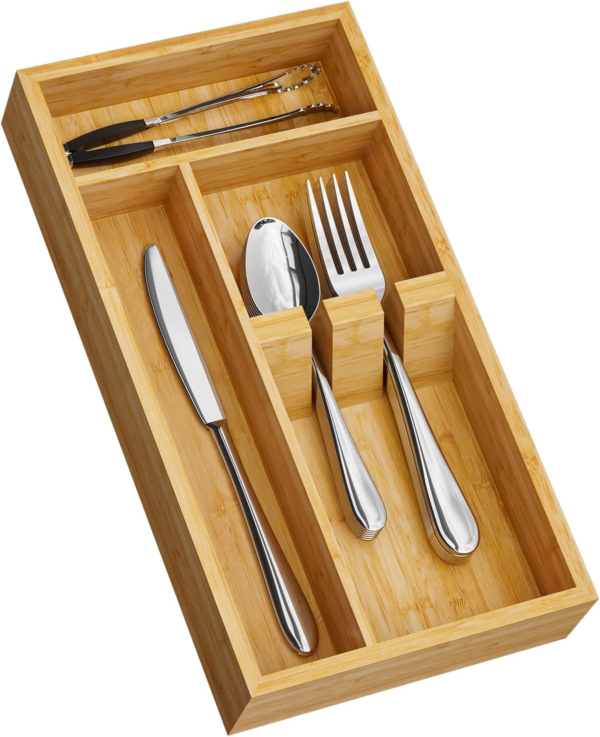 Bamboo Silverware Organizer, 12.6 x 6.97 x 1.96 Inches Kitchen Utensil Drawer Organizer, Silverware Tray for Drawer with Fixed Slots for Spoons, Forks & Knives, Natural