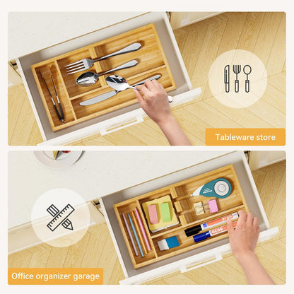 Bamboo Silverware Organizer, 12.6 x 6.97 x 1.96 Inches Kitchen Utensil Drawer Organizer, Silverware Tray for Drawer with Fixed Slots for Spoons, Forks & Knives, Natural