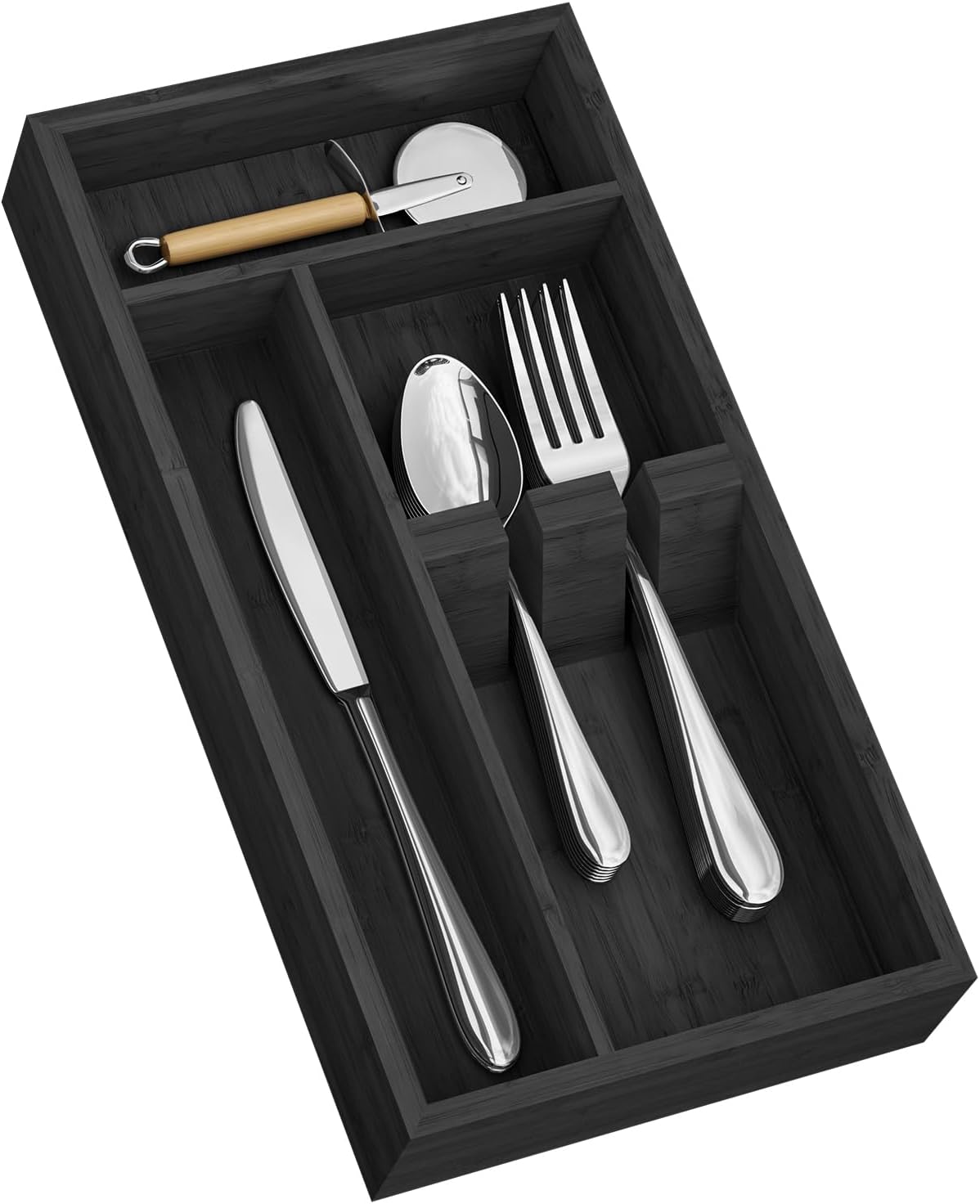 Bamboo Silverware Organizer, 12.6 x 6.97 x 1.96 Inches Kitchen Utensil Drawer Organizer, Silverware Tray for Drawer with Fixed Slots for Spoons, Forks & Knives, Natural