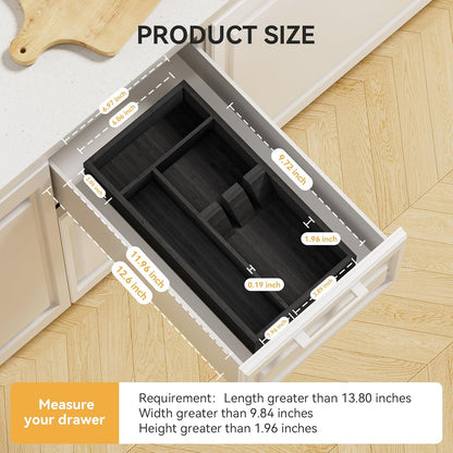 Bamboo Silverware Organizer, 12.6 x 6.97 x 1.96 Inches Kitchen Utensil Drawer Organizer, Silverware Tray for Drawer with Fixed Slots for Spoons, Forks & Knives, Natural