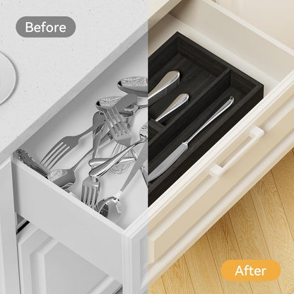 Bamboo Silverware Organizer, 12.6 x 6.97 x 1.96 Inches Kitchen Utensil Drawer Organizer, Silverware Tray for Drawer with Fixed Slots for Spoons, Forks & Knives, Natural