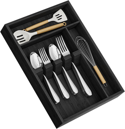 Bamboo Silverware Organizer, 12.6 x 6.97 x 1.96 Inches Kitchen Utensil Drawer Organizer, Silverware Tray for Drawer with Fixed Slots for Spoons, Forks & Knives, Natural