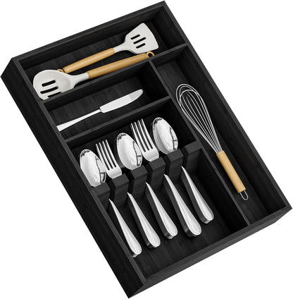 Bamboo Silverware Organizer, 12.6 x 6.97 x 1.96 Inches Kitchen Utensil Drawer Organizer, Silverware Tray for Drawer with Fixed Slots for Spoons, Forks & Knives, Natural