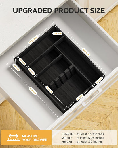 Bamboo Silverware Organizer, 12.6 x 6.97 x 1.96 Inches Kitchen Utensil Drawer Organizer, Silverware Tray for Drawer with Fixed Slots for Spoons, Forks & Knives, Natural