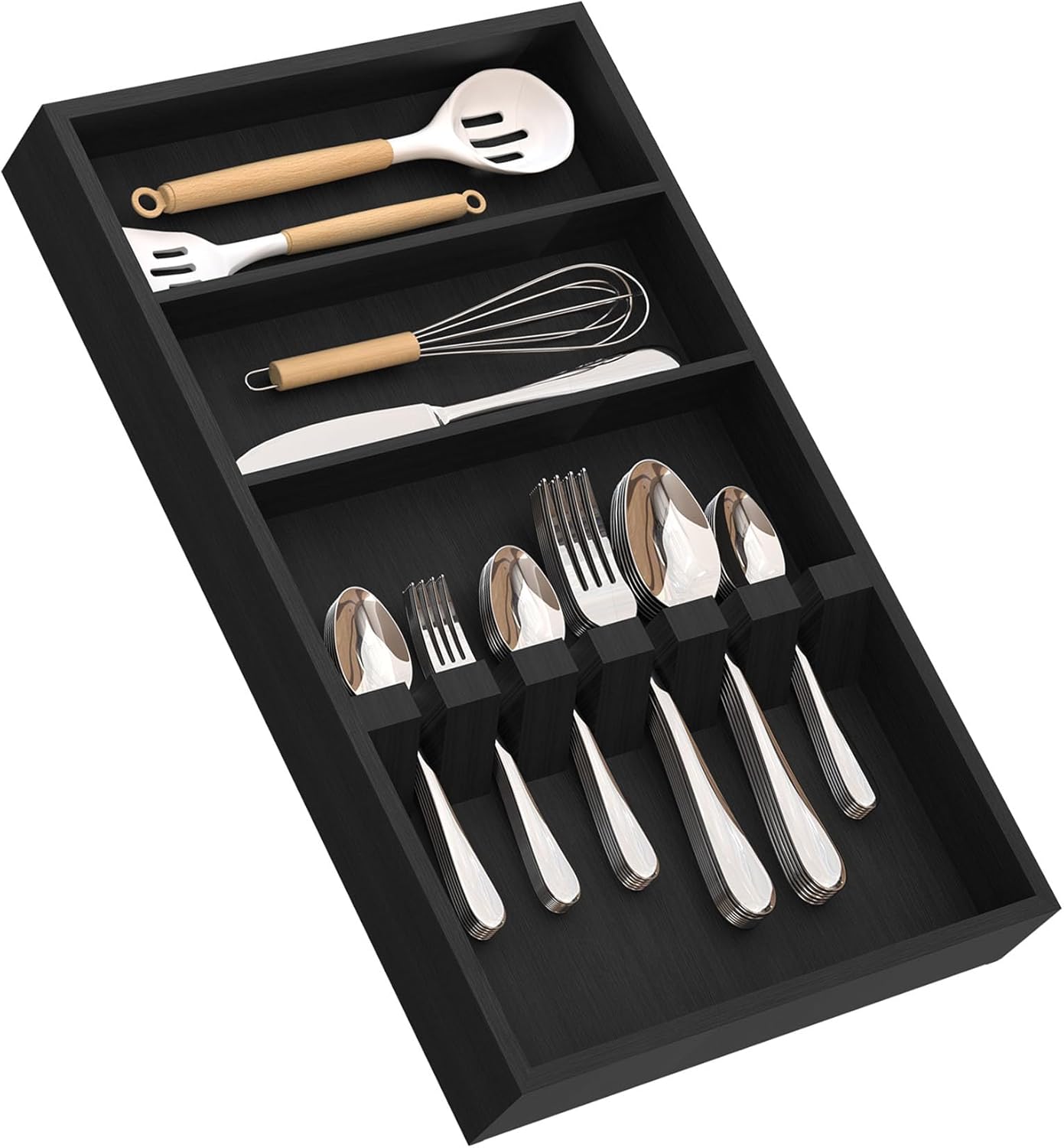 Bamboo Silverware Organizer, 12.6 x 6.97 x 1.96 Inches Kitchen Utensil Drawer Organizer, Silverware Tray for Drawer with Fixed Slots for Spoons, Forks & Knives, Natural