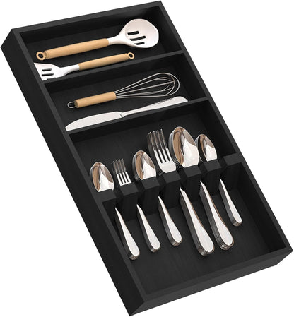 Bamboo Silverware Organizer, 12.6 x 6.97 x 1.96 Inches Kitchen Utensil Drawer Organizer, Silverware Tray for Drawer with Fixed Slots for Spoons, Forks & Knives, Natural
