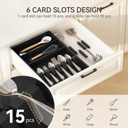 Bamboo Silverware Organizer, 12.6 x 6.97 x 1.96 Inches Kitchen Utensil Drawer Organizer, Silverware Tray for Drawer with Fixed Slots for Spoons, Forks & Knives, Natural