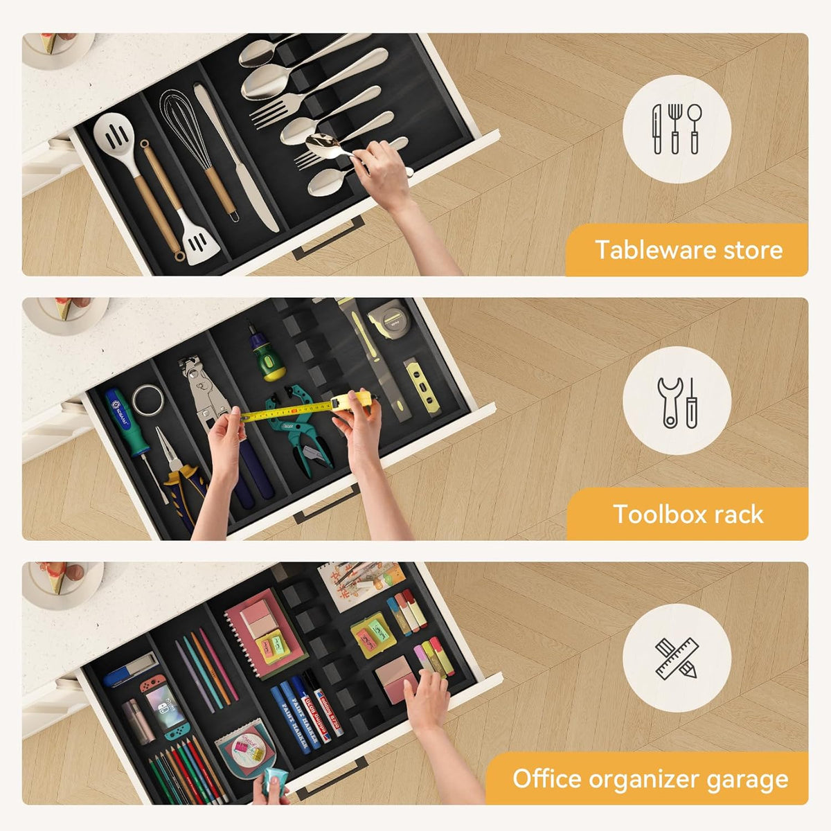 Bamboo Silverware Organizer, 12.6 x 6.97 x 1.96 Inches Kitchen Utensil Drawer Organizer, Silverware Tray for Drawer with Fixed Slots for Spoons, Forks & Knives, Natural